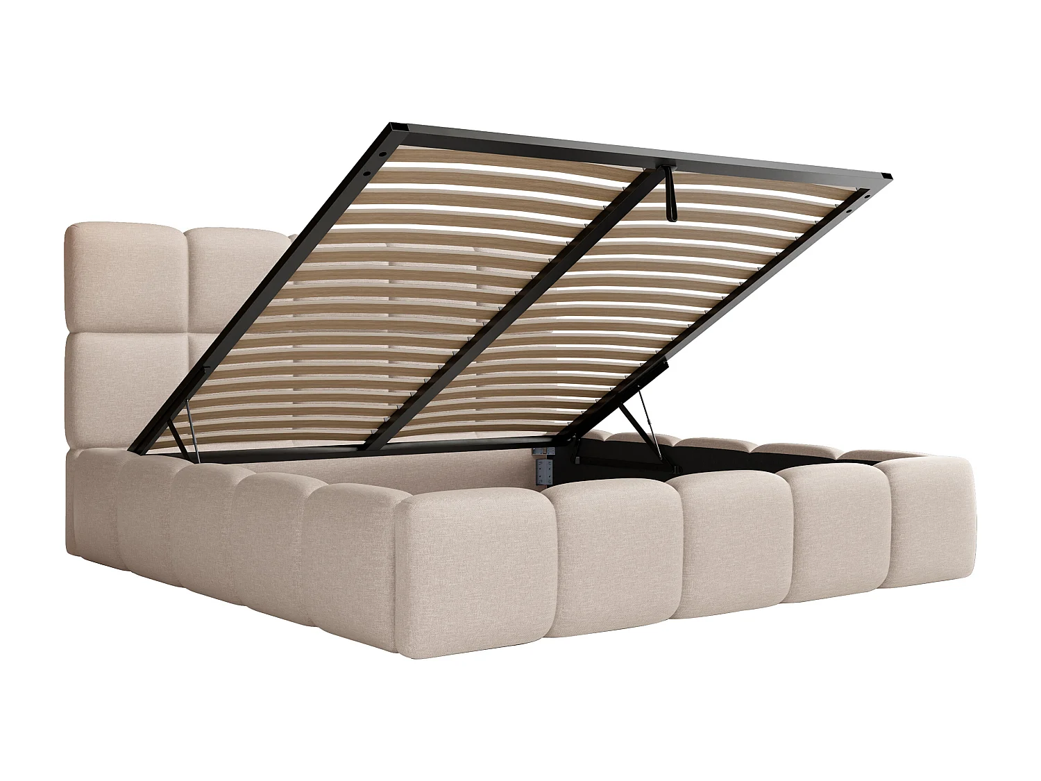 Sängram med förvaring 140 x 190 cm - Melerat tyg - Beige - DAMADO