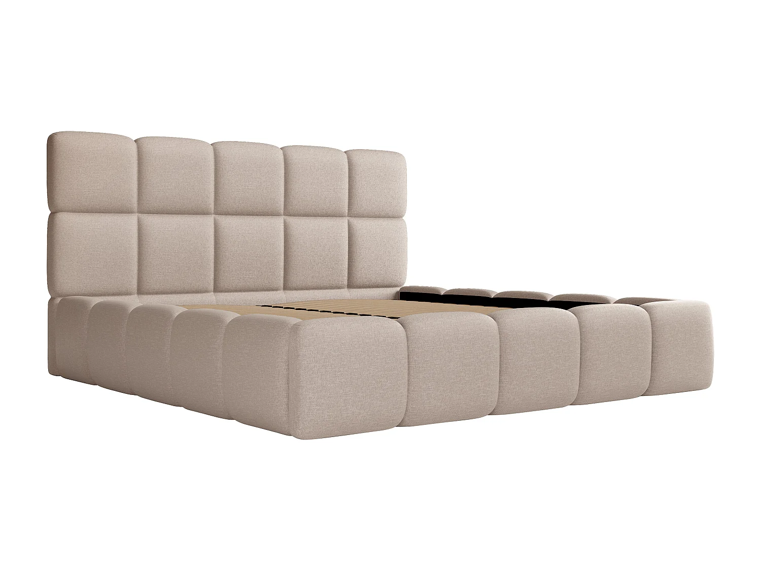 Sängram med förvaring 140 x 190 cm - Melerat tyg - Beige - DAMADO