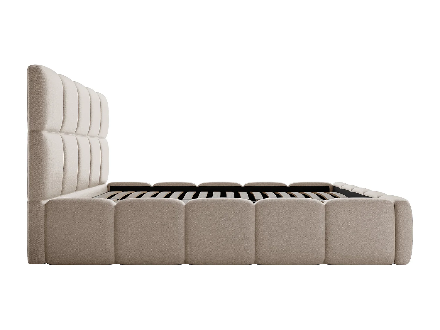 Sängram med förvaring 140 x 190 cm - Melerat tyg - Beige - DAMADO