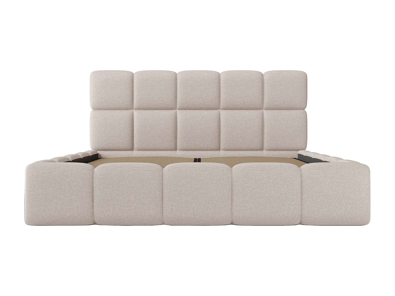 Sängram med förvaring 140 x 190 cm - Melerat tyg - Beige - DAMADO