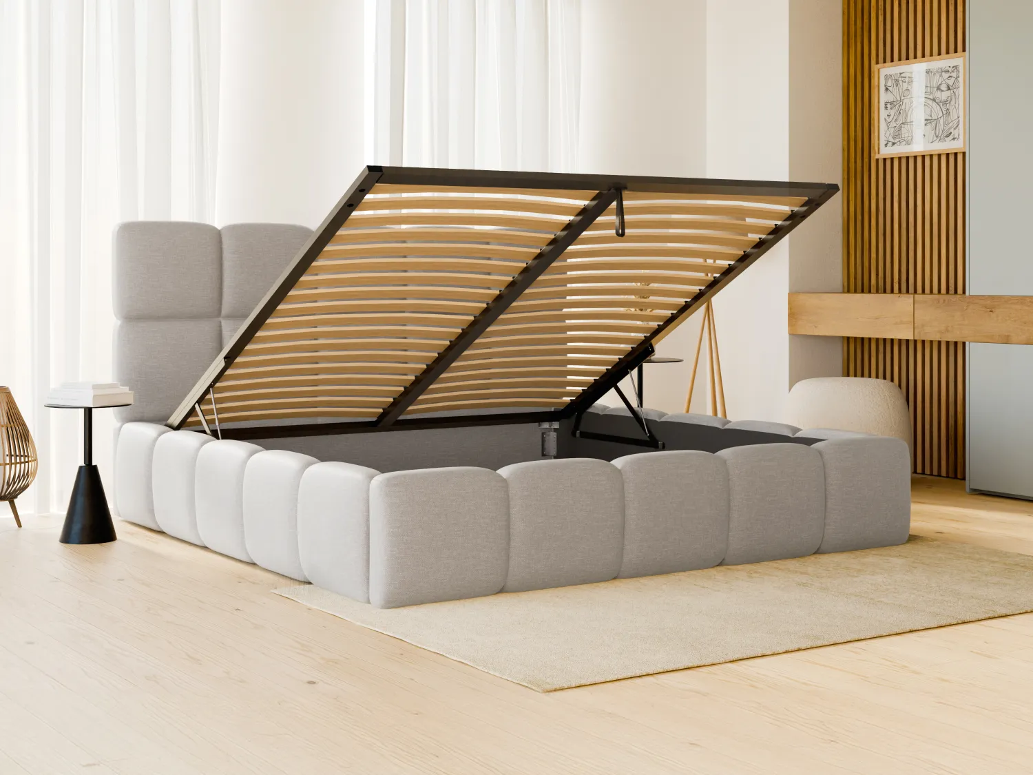 Letto con contenitore 140 x 190 cm Tessuto chiné Grigio DAMADO di PASCAL MORABITO