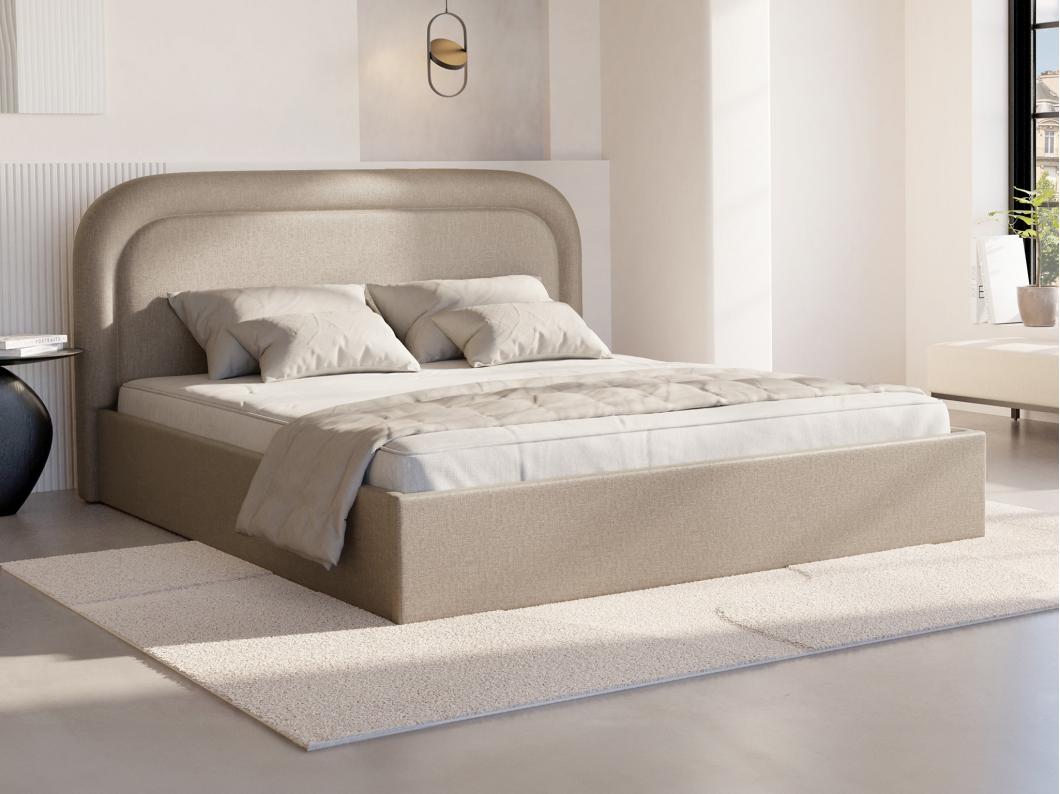 Bed met opbergruimte 180 x 200 cm - Gevlamde stof - Beige - FIREZA