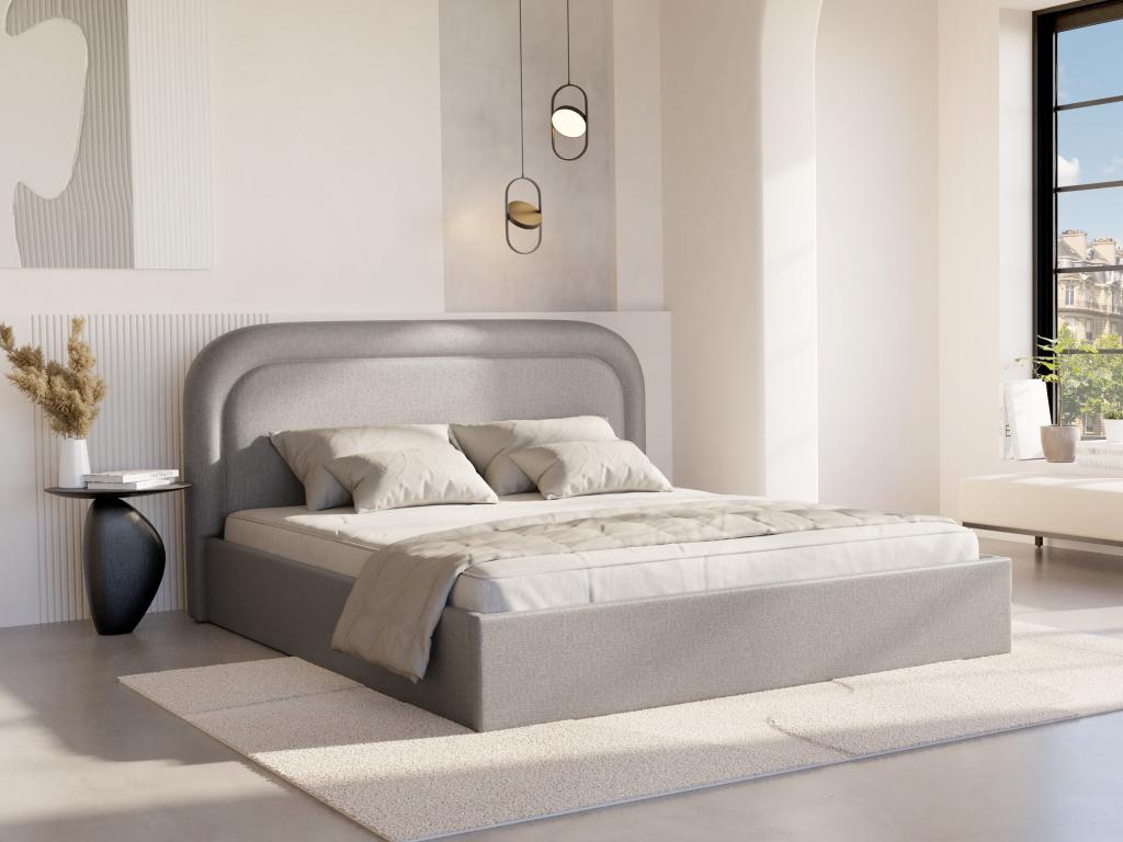 Lit coffre 140 x 190 cm - Tissu chiné - Gris clair - FIREZA