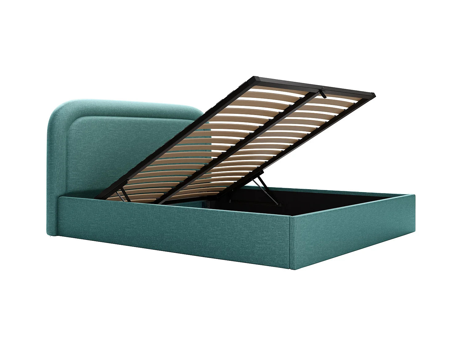 Bed met opbergruimte 180 x 200 cm - Gevlamde stof - Blauwgroen - FIREZA