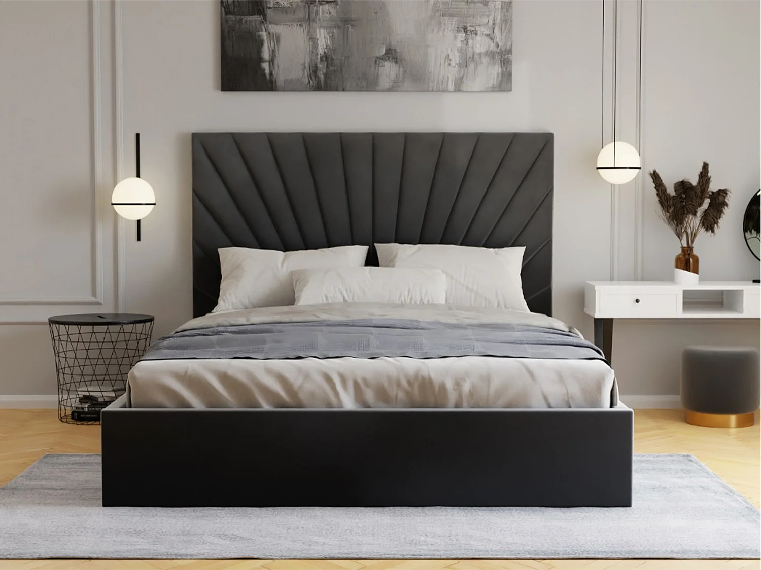 Lit coffre 180 x 200 cm - Velours - Gris anthracite - RILIODA de Pascal Morabito