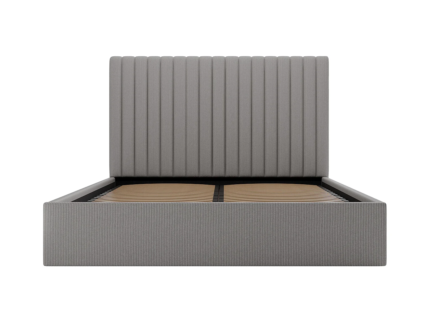 Bed met opbergruimte 140 x 190 cm met hoofdbord met verticale stiksels - Ribfluweel - Grijs - SARAH