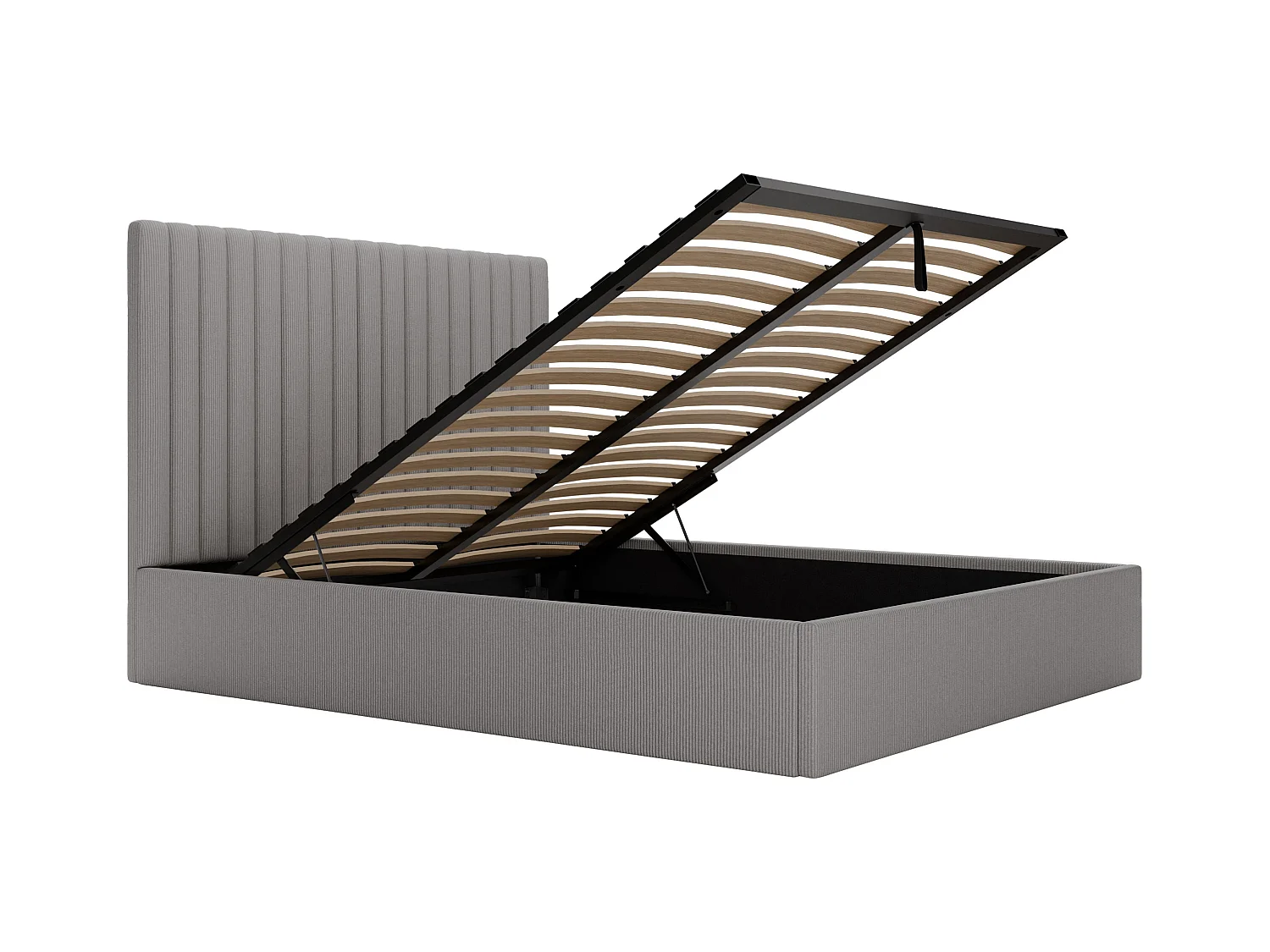 Bed met opbergruimte 140 x 190 cm met hoofdbord met verticale stiksels - Ribfluweel - Grijs - SARAH