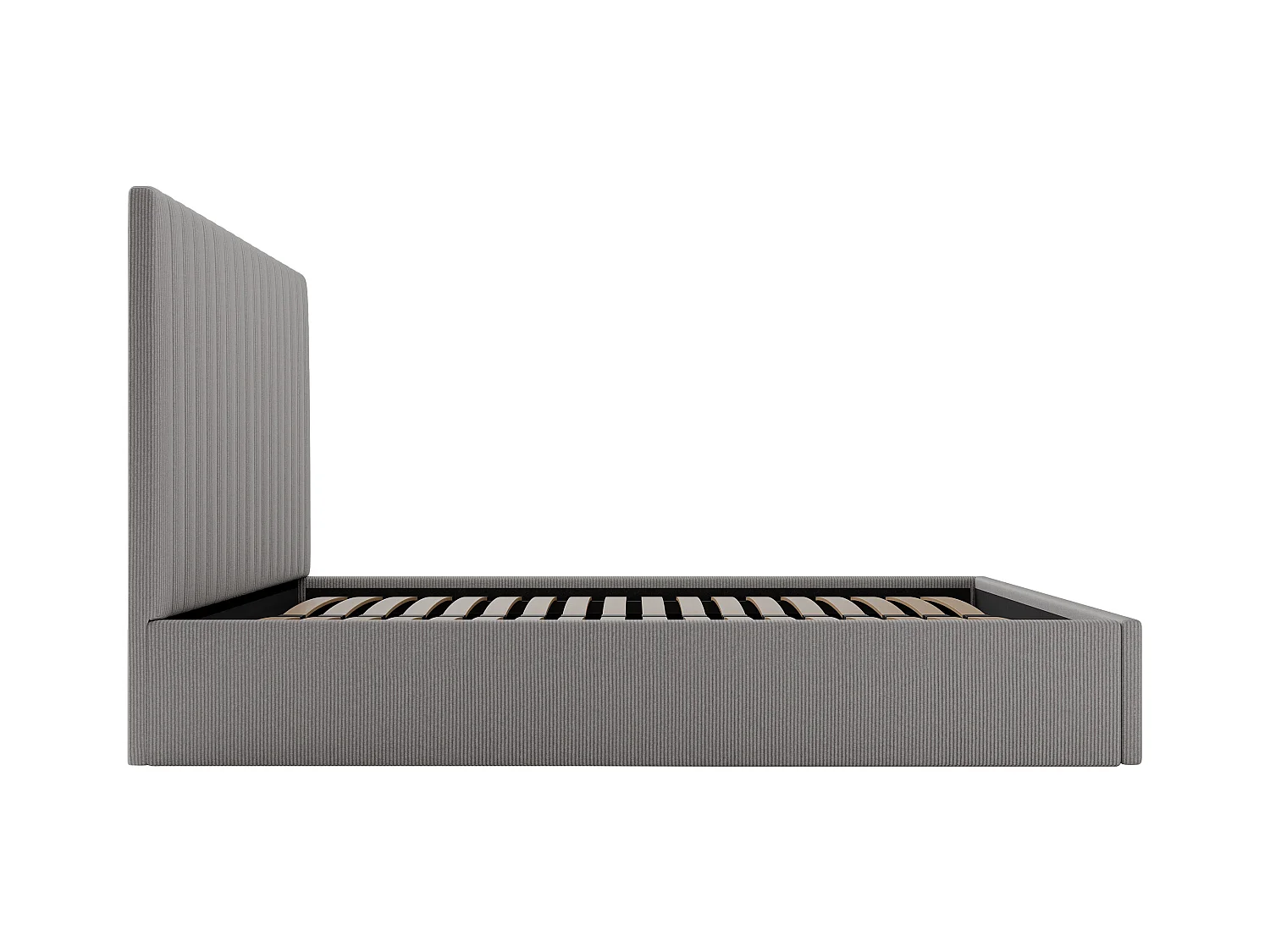 Bed met opbergruimte 140 x 190 cm met hoofdbord met verticale stiksels - Ribfluweel - Grijs - SARAH