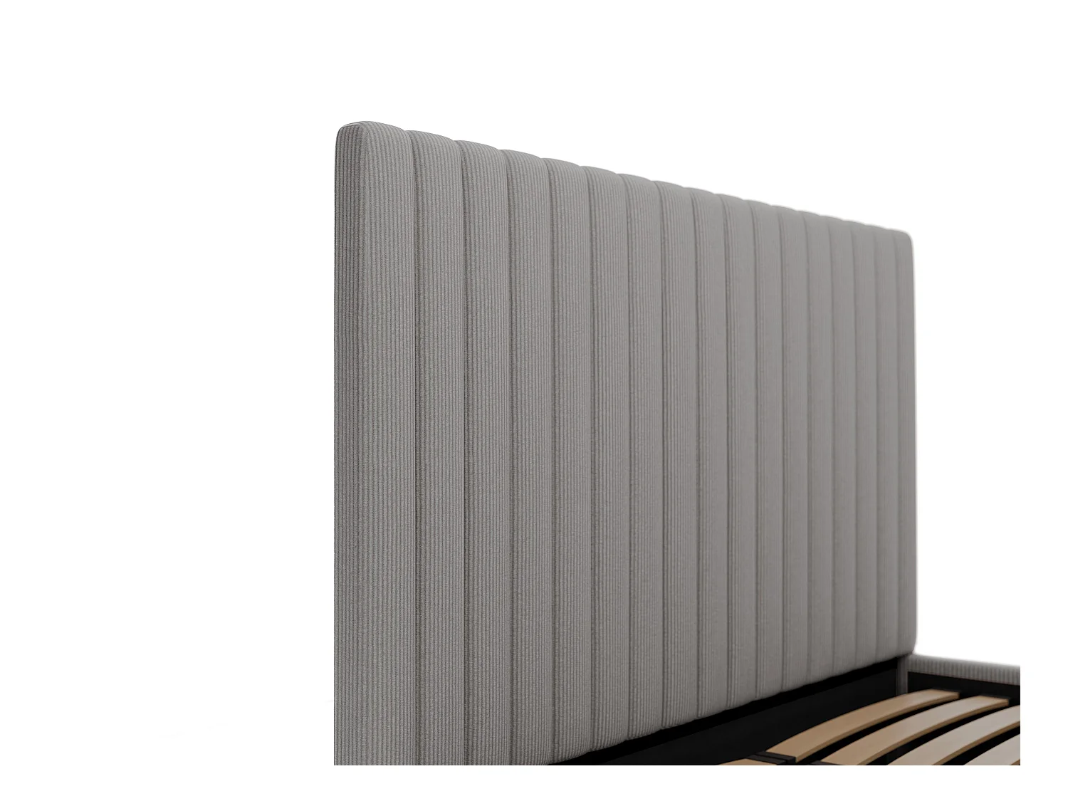 Bed met opbergruimte 140 x 190 cm met hoofdbord met verticale stiksels - Ribfluweel - Grijs - SARAH
