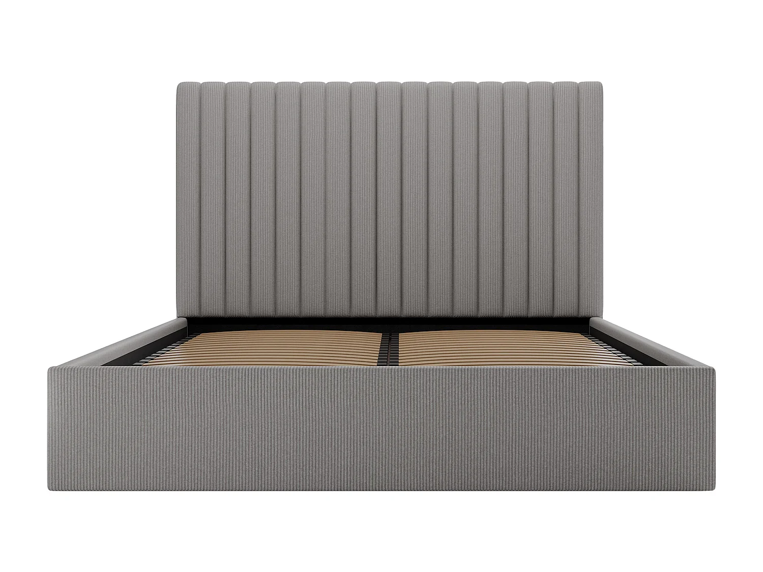 Bed met opbergruimte 160 x 200 cm met hoofdbord met verticale stiksels - Ribfluweel - Grijs - SARAH