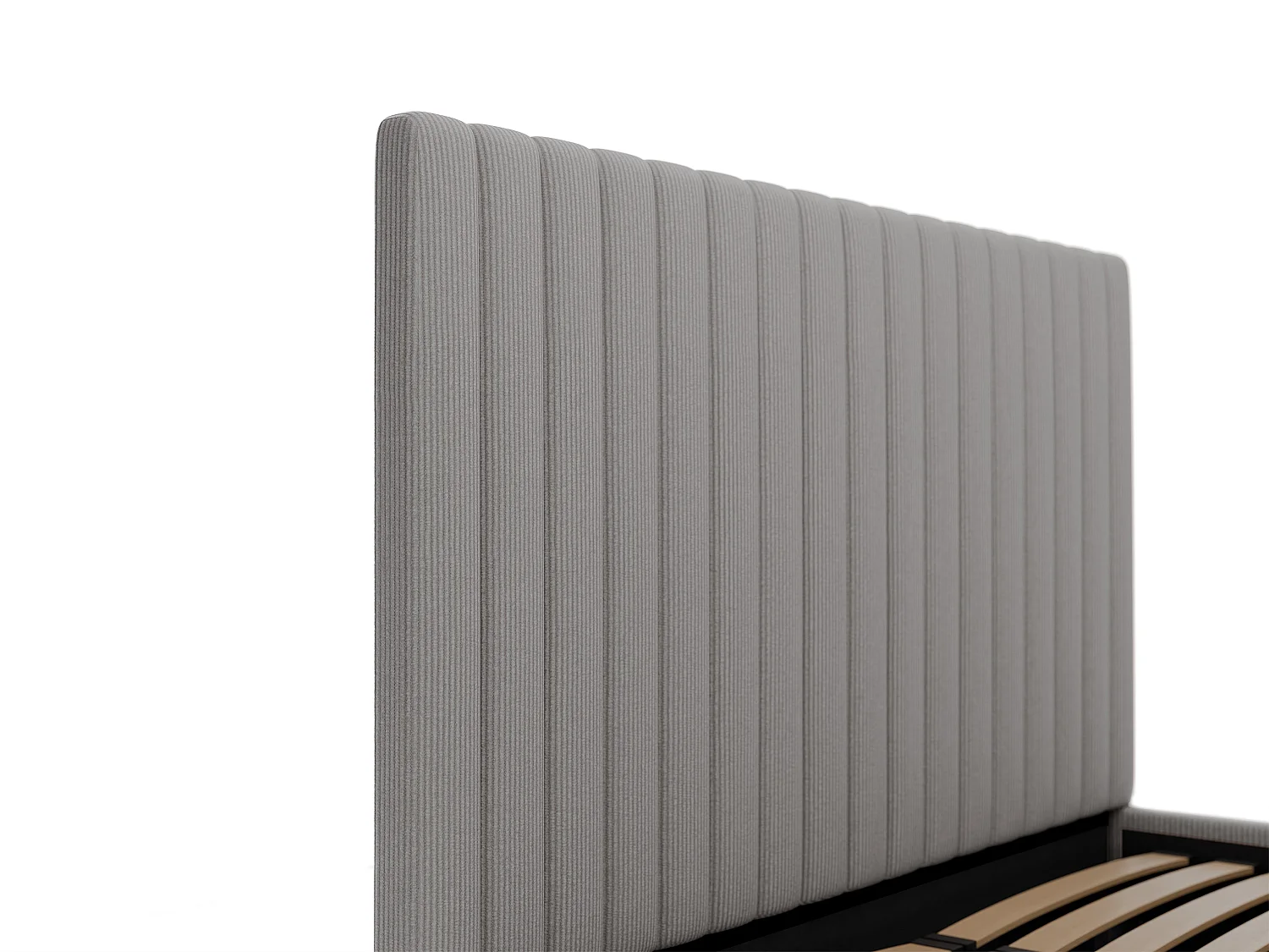 Bed met opbergruimte 160 x 200 cm met hoofdbord met verticale stiksels - Ribfluweel - Grijs - SARAH