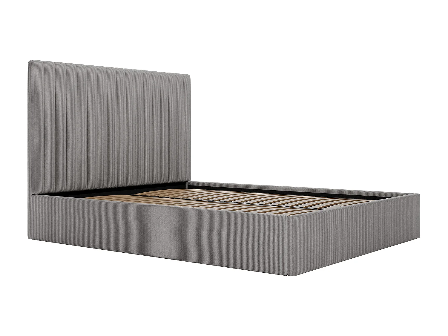 Cama com espaço de arrumação 180x200 cm com cabeceira de cama costuras verticais, veludo canelado cinza - SARAH