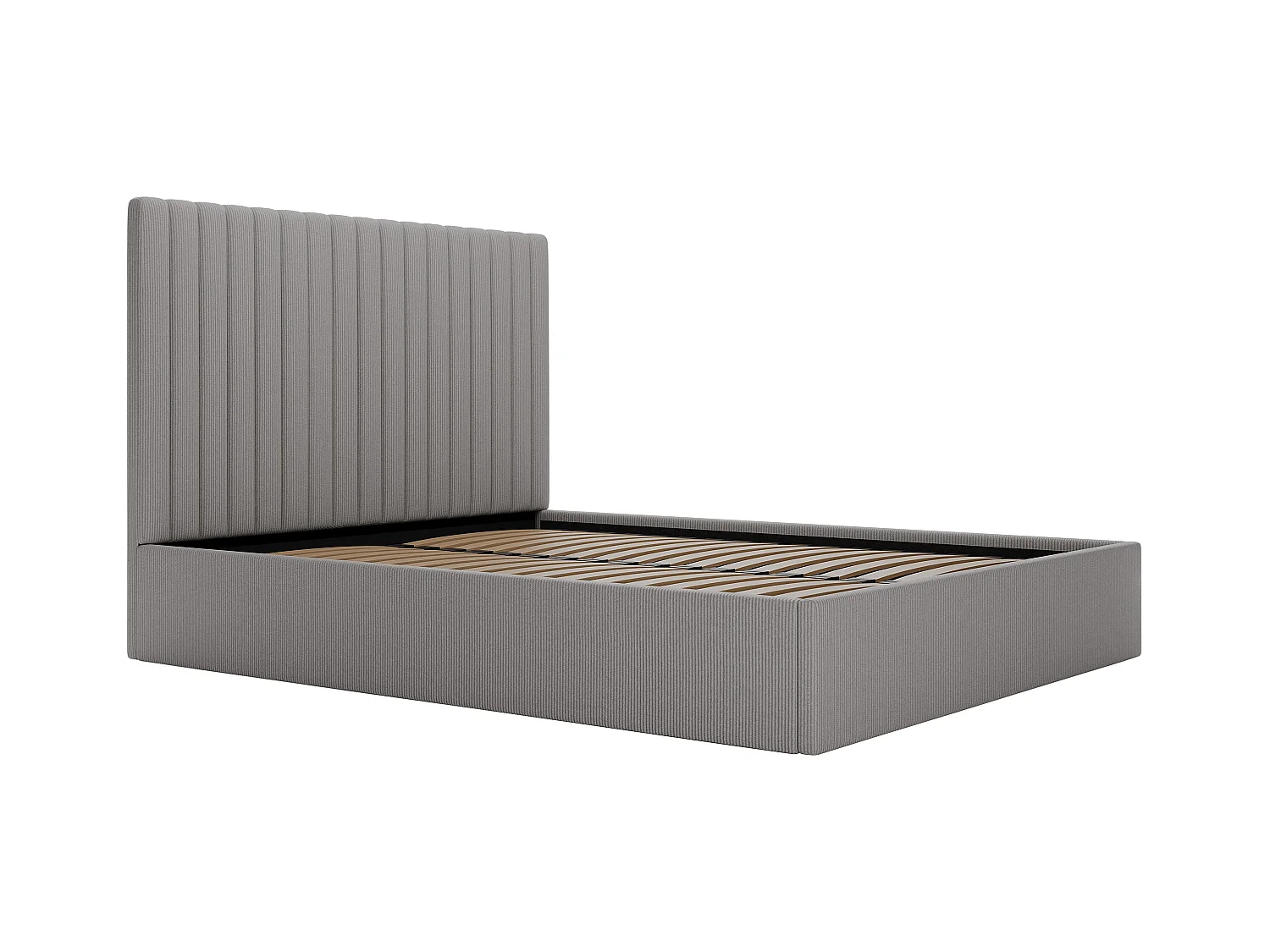 Bett mit Bettkasten - 180 x 200 cm mit Kopfteil mit vertikalen Ziernähten - Cord - Grau - SARAH
