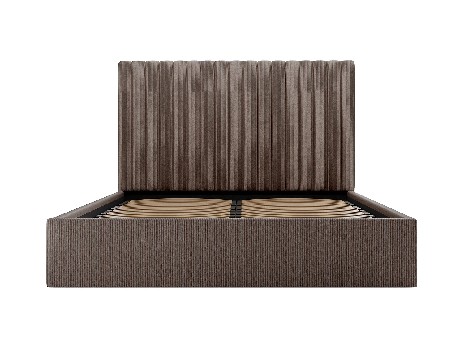 Bed met opbergruimte 140 x 190 cm met hoofdbord met verticale stiksels - Ribfluweel - Taupegrijs - SARAH