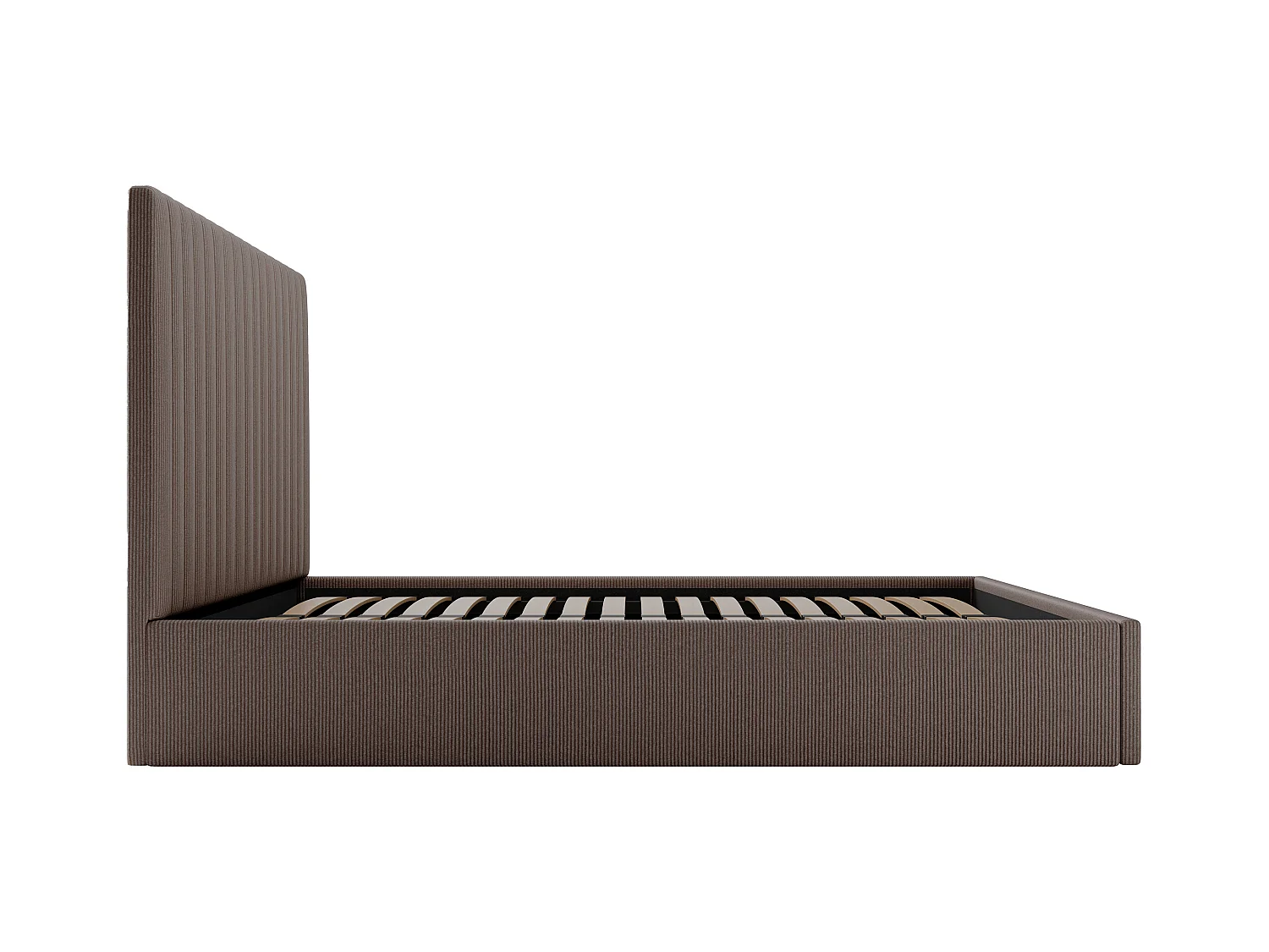 Bed met opbergruimte 140 x 190 cm met hoofdbord met verticale stiksels - Ribfluweel - Taupegrijs - SARAH