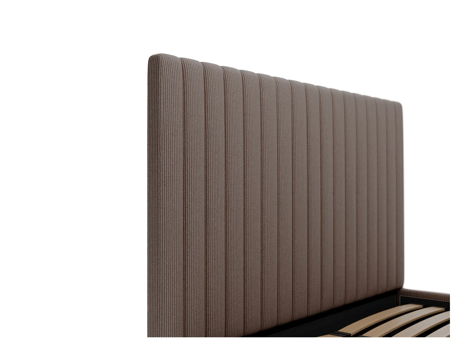 Bed met opbergruimte 140 x 190 cm met hoofdbord met verticale stiksels - Ribfluweel - Taupegrijs - SARAH