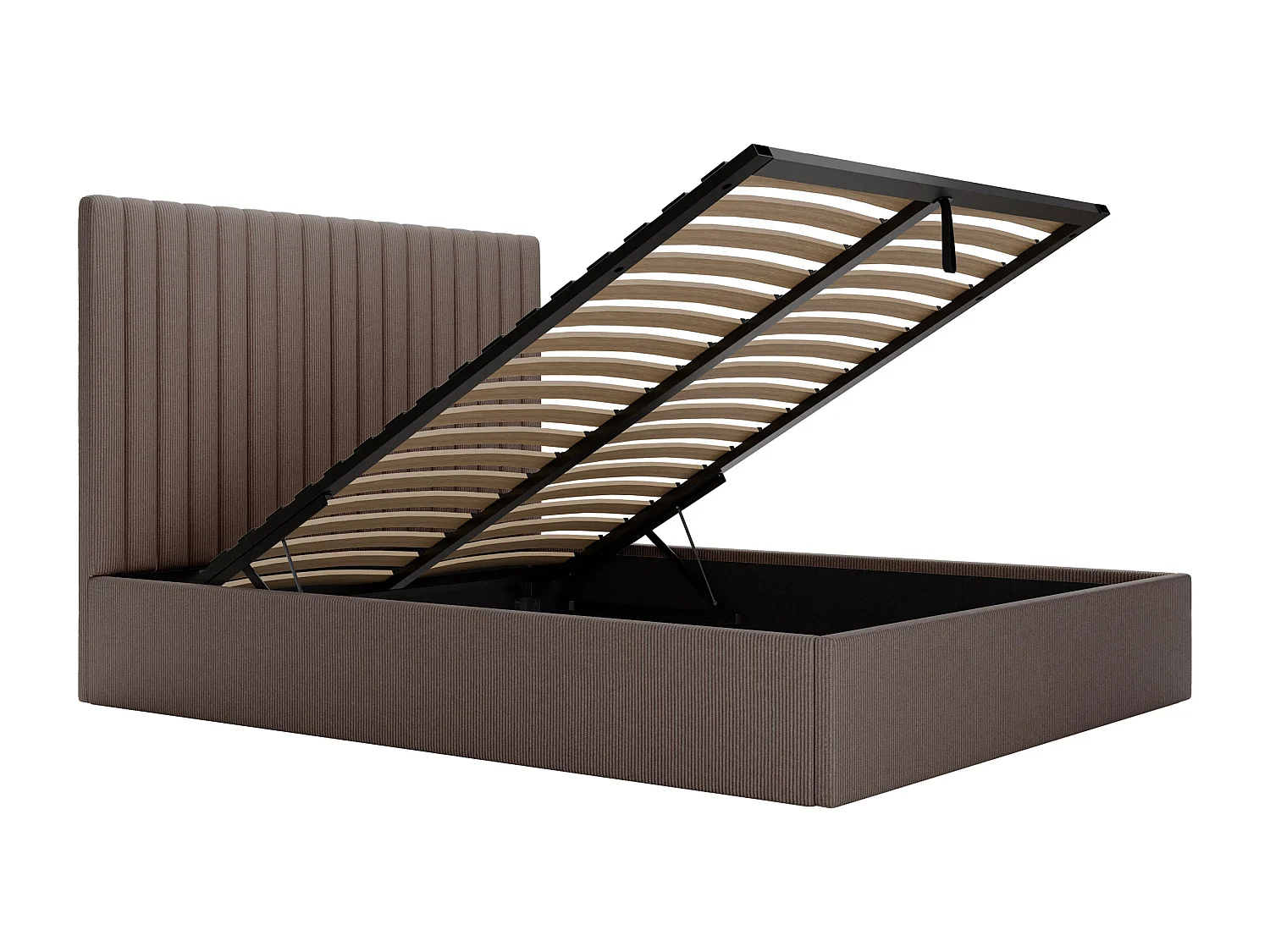 Lit coffre 160 x 200 cm avec tête de lit coutures verticales - Velours côtelé - Taupe - SARAH