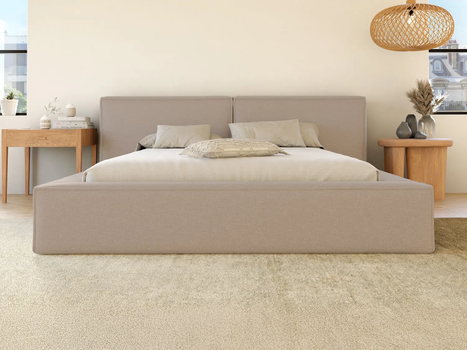 Seng med oppbevaringsboks 160 x 200 cm - Tekstil - Beige - TIMANO fra Pascal Morabito