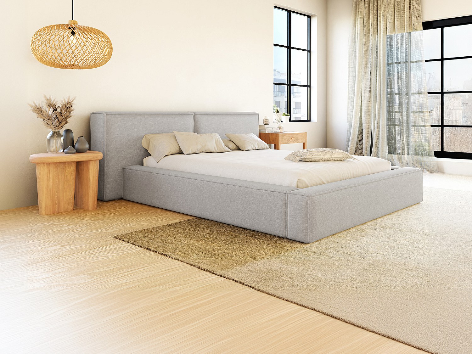 Vente-unique Bett Mit Bettkasten - 160 X 200 Cm - Stoff - Hellgrau - Timano Von Pascal Morabito