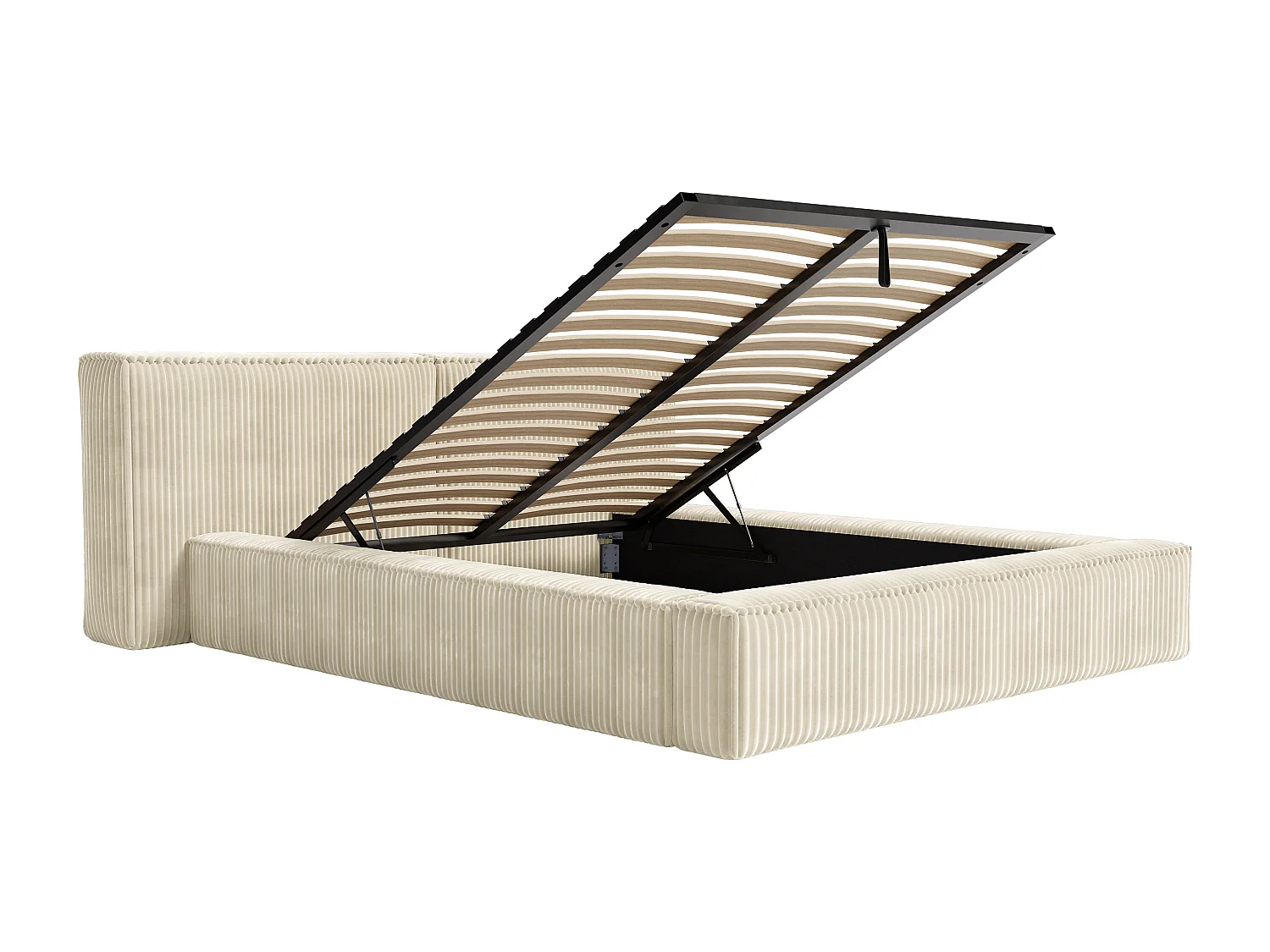 Bett mit Bettkasten - 140 x 190 cm - Grob gerippter Cord - Beige - TIMANO von Pascal Morabito