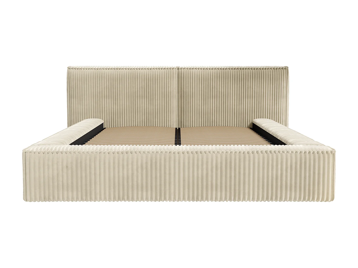 Bett mit Bettkasten - 140 x 190 cm - Grob gerippter Cord - Beige - TIMANO von Pascal Morabito