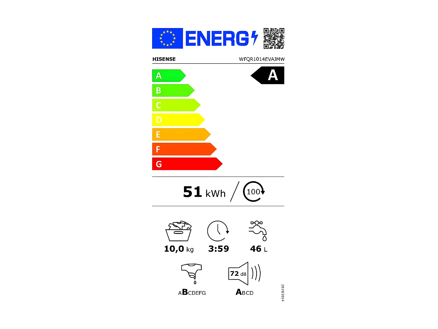 Hisense Lave-linge hublot 10kg 1400tours/min - WFQR1014EVAJMW
