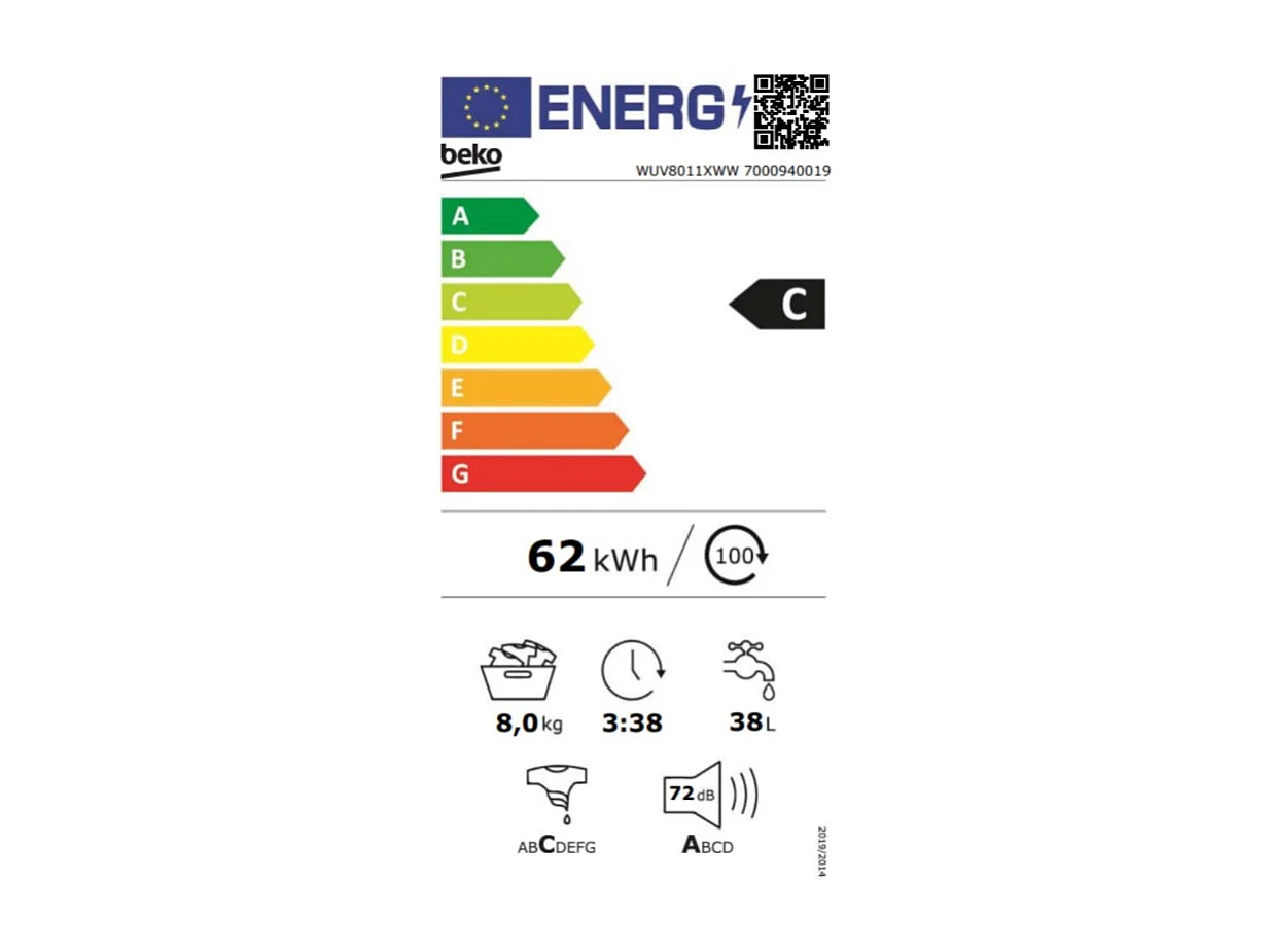 Beko Lave-linge hublot 8kg 1000 tours/min - WUV8011XWW