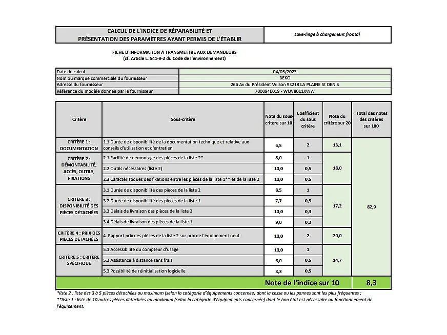 Beko Lave-linge hublot 8kg 1000 tours/min - WUV8011XWW
