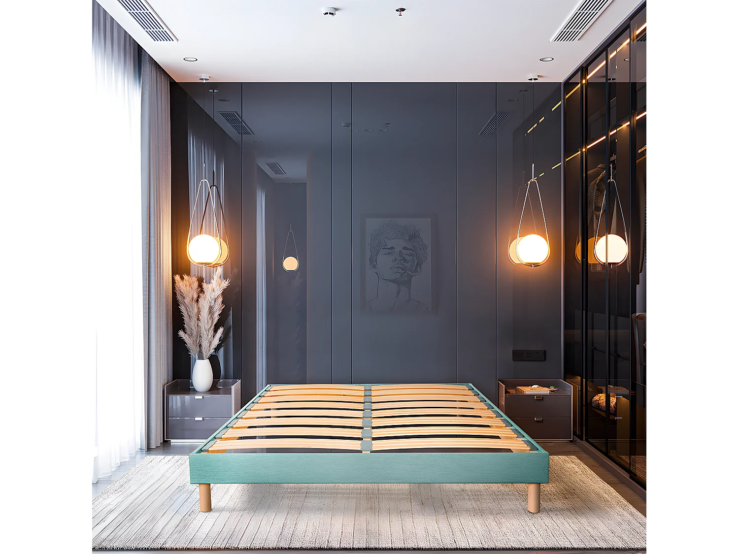 BELLECOUR LITERIE | Sommier à lattes en bois LUMIERE 160x200 cm | Coloris Vert pastel | Livré en kit