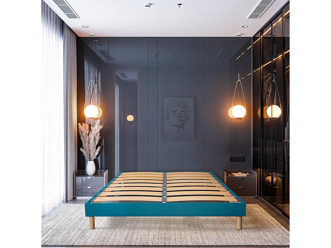 BELLECOUR LITERIE | Sommier à lattes en bois LUMIERE 90x190 cm | Coloris Turquoise | Livré en kit