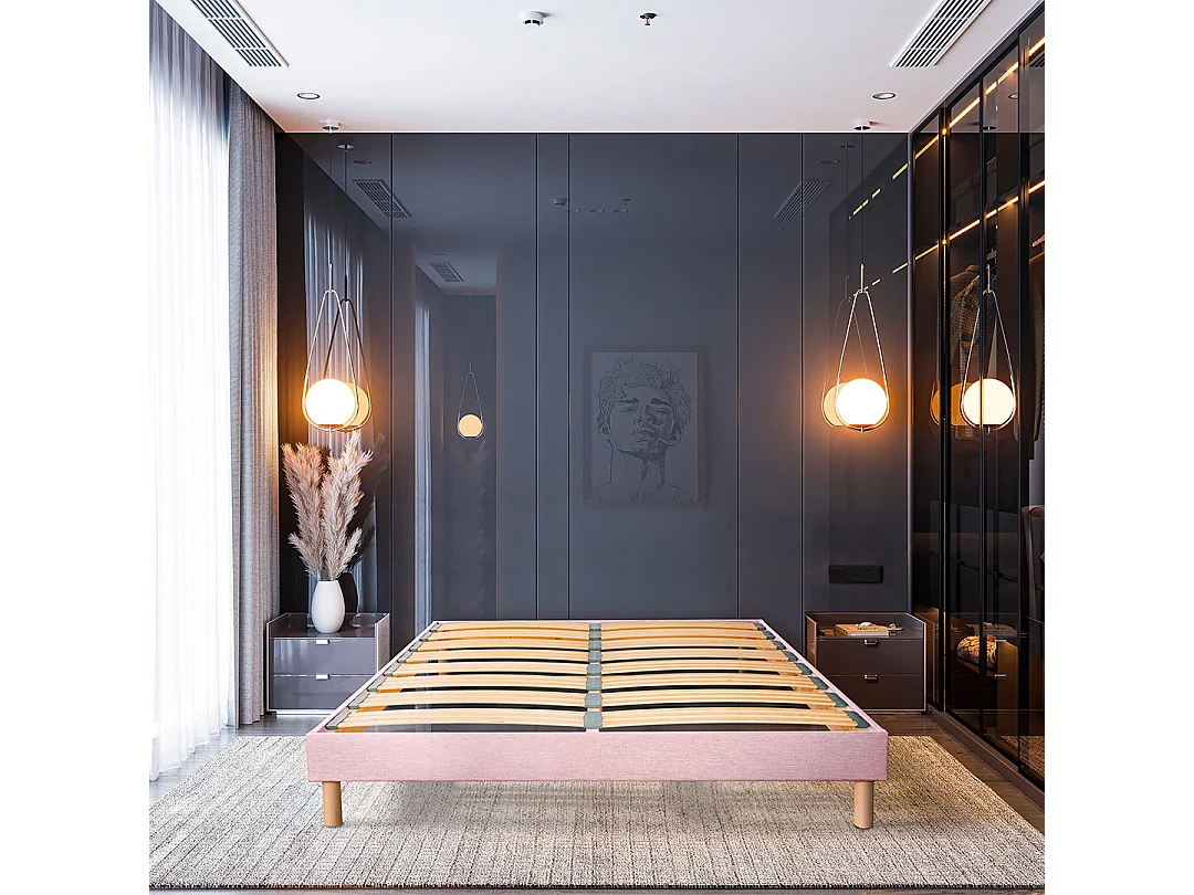 BELLECOUR LITERIE | Sommier à lattes en bois LUMIERE 90x190 cm | Coloris Rose | Livré en kit
