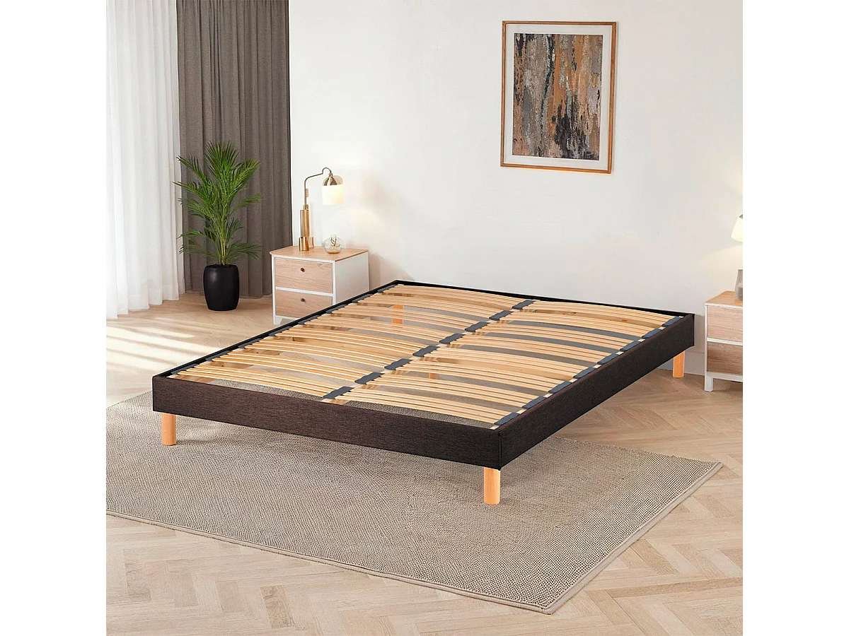 Sommier à lattes Tissu Lumière 90x190 cm - Tri-lattes - Marron