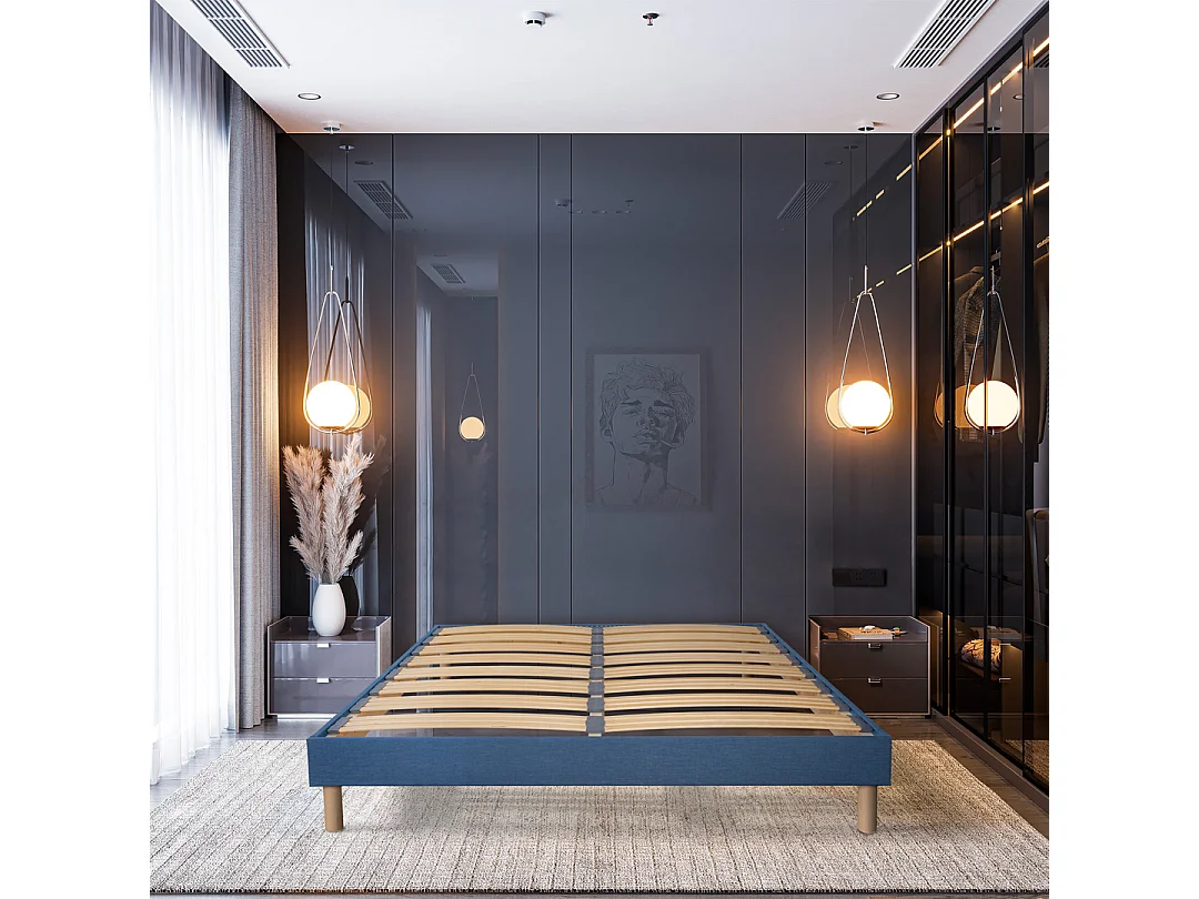 BELLECOUR LITERIE | Sommier à lattes en bois LUMIERE 90x190 cm | Coloris Bleu marine | Livré en kit