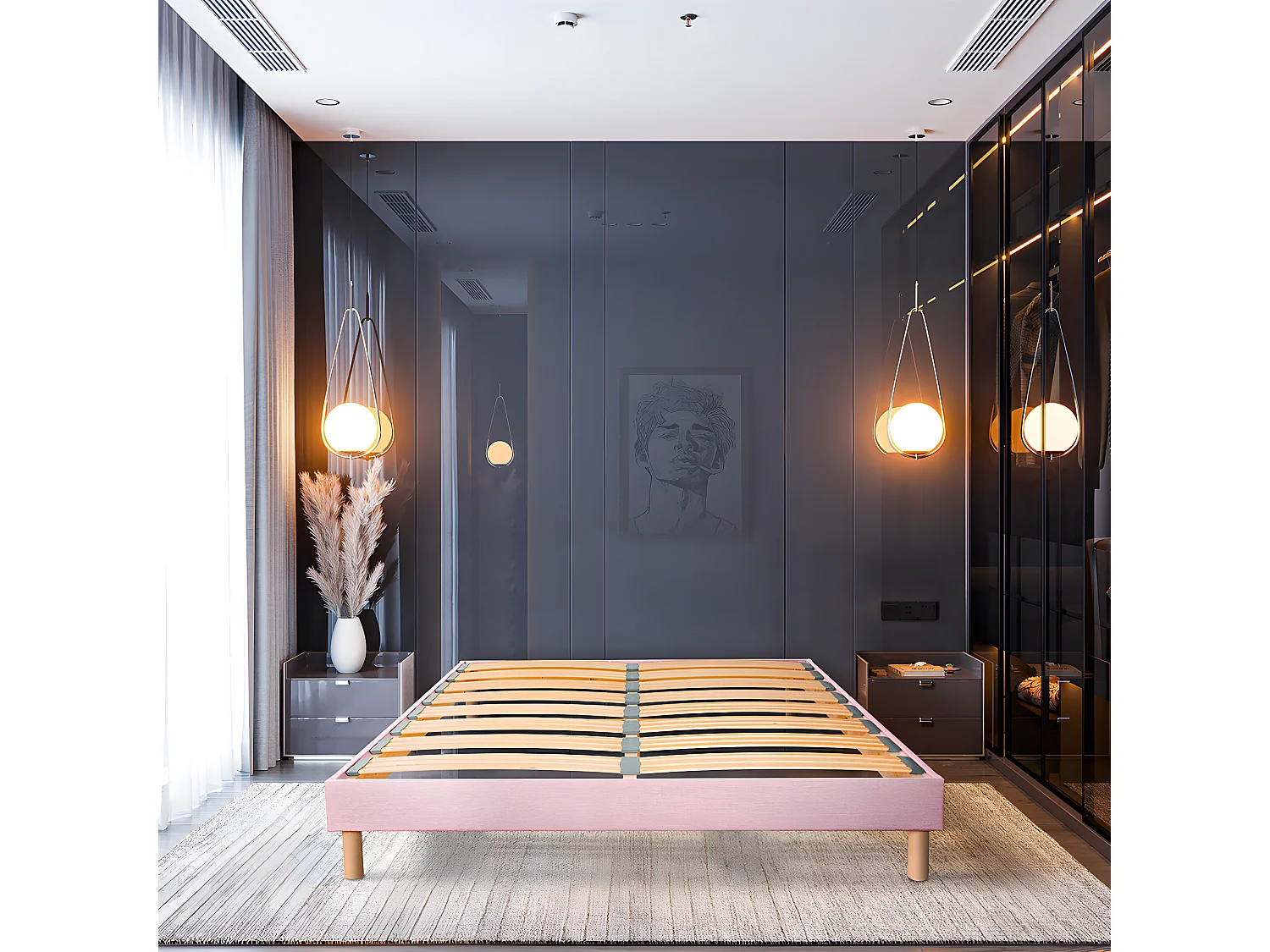 BELLECOUR LITERIE | Sommier à lattes en bois LUMIERE 140x200 cm | Coloris Rose | Livré en kit