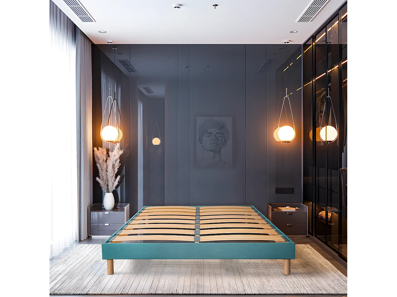 BELLECOUR LITERIE | Sommier à lattes en bois LUMIERE 180x200 cm | Coloris Vert d'eau | Livré en kit