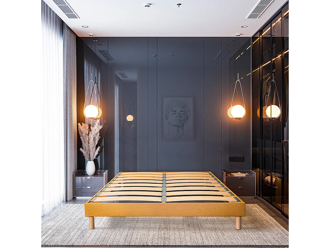 BELLECOUR LITERIE | Sommier à lattes en bois LUMIERE 90x190 cm | Coloris Jaune | Livré en kit