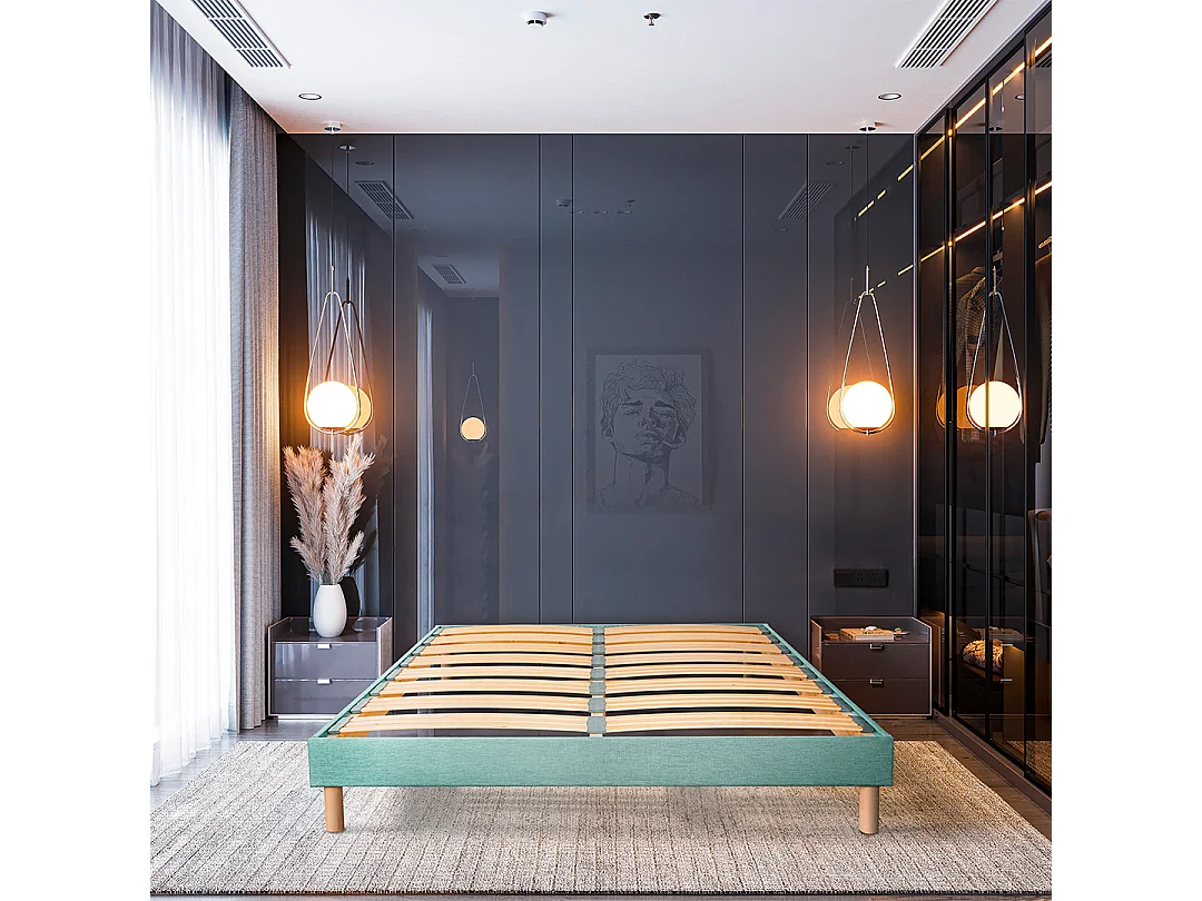 BELLECOUR LITERIE | Sommier à lattes en bois LUMIERE 90x190 cm | Coloris Vert pastel | Livré en kit