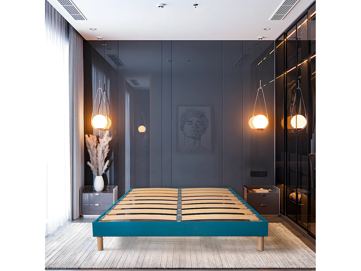 BELLECOUR LITERIE | Sommier à lattes en bois LUMIERE 140x190 cm | Coloris Turquoise | Livré en kit