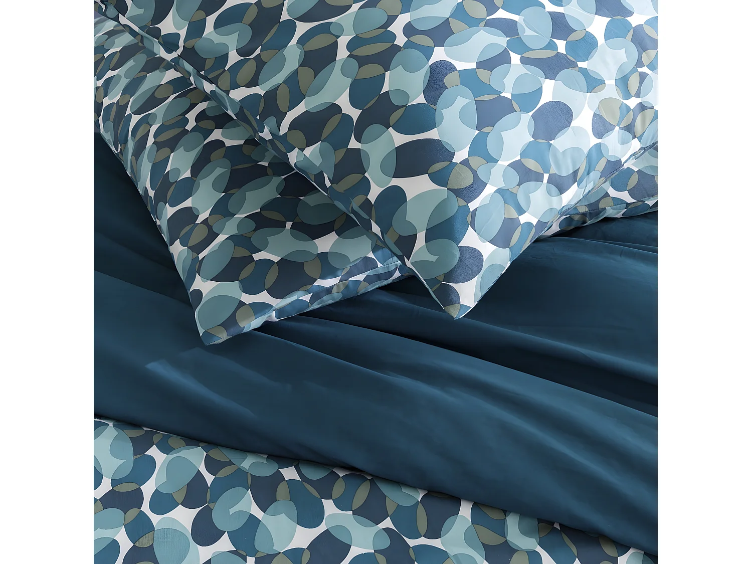 Parure de lit 2 personnes géométrique marine en coton 240x220cm