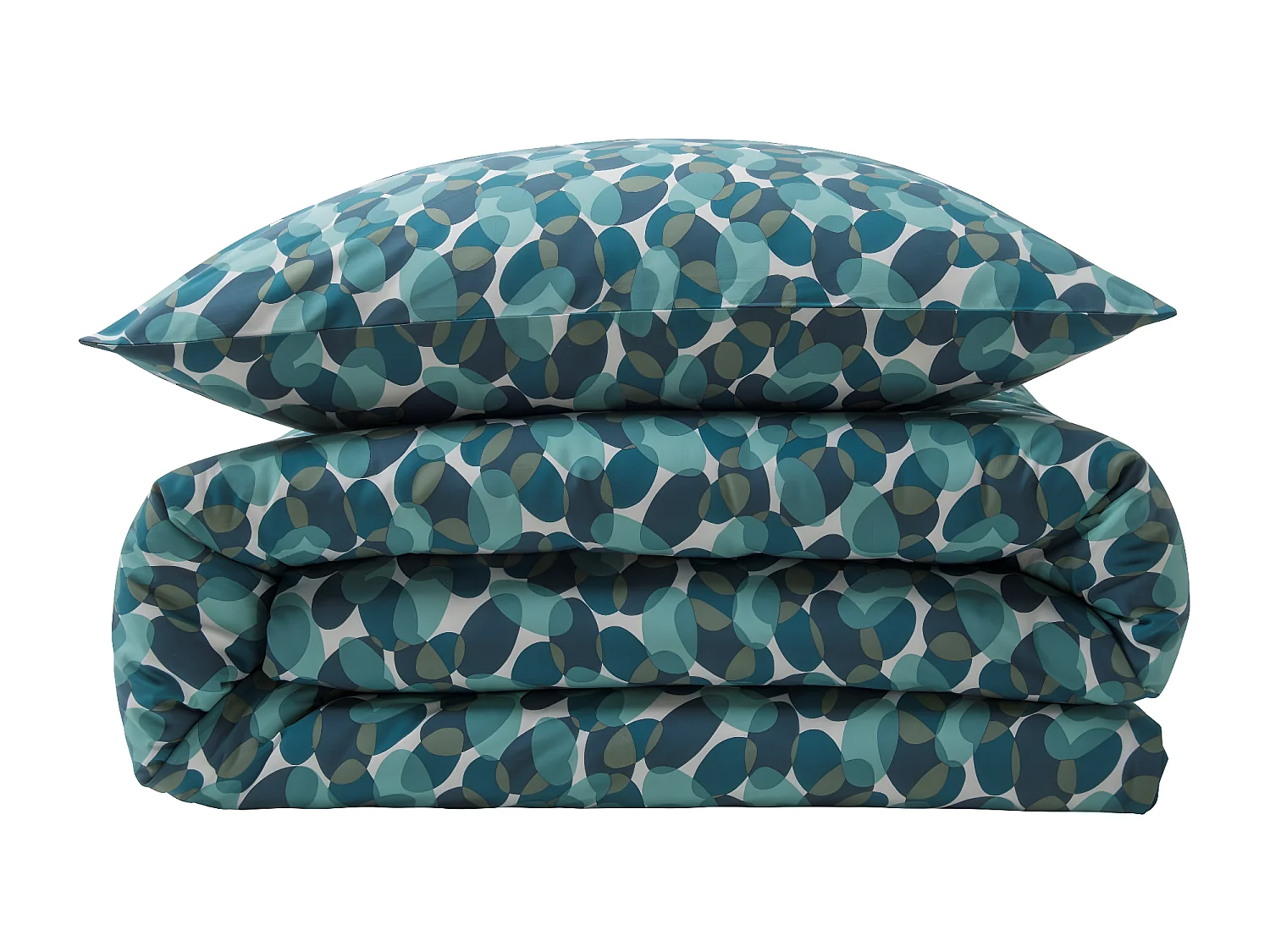 Parure de lit 2 personnes géométrique marine en coton 240x220cm