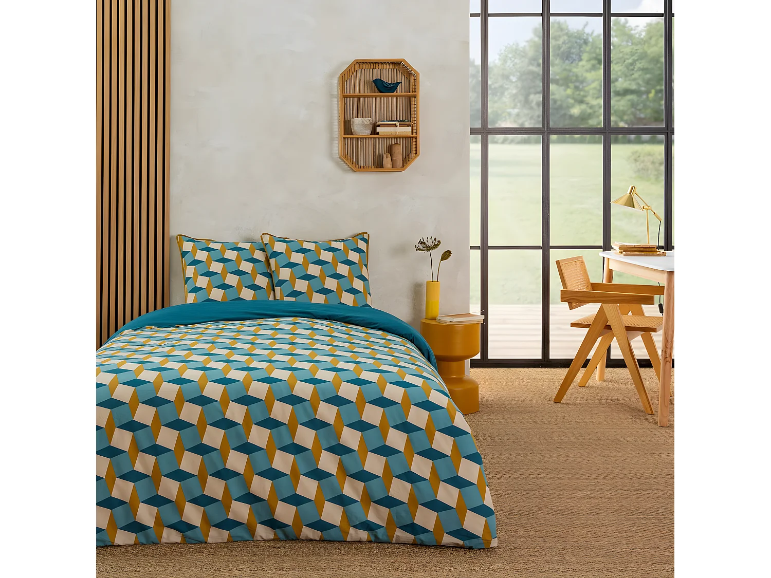 Parure de lit 2 personnes géométrique losanges 240x220cm