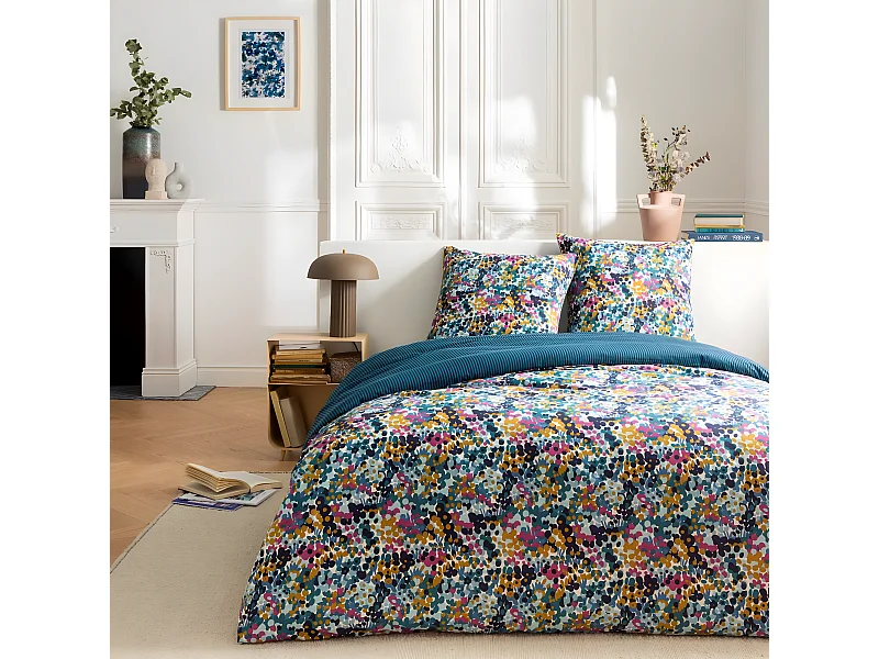 Parure de lit 2 personnes abstrait à rayures réversible 260x240cm