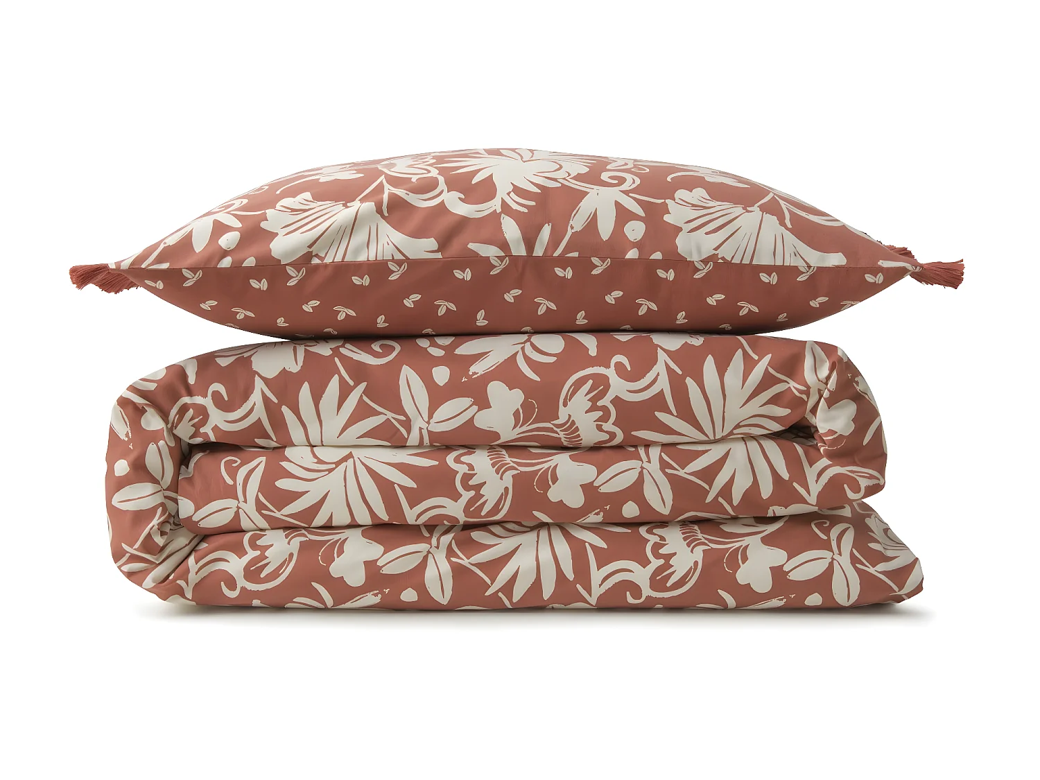 Parure de lit 2 personnes floral à franges en coton 260x240cm