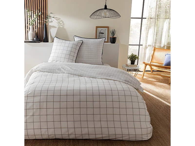 Parure de lit 2 personnes à carreaux en coton 260x240cm
