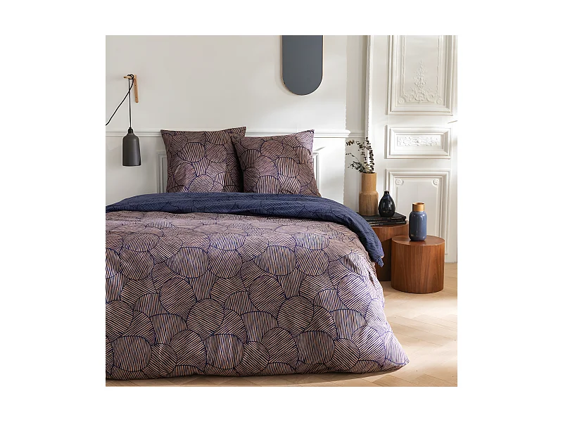 Parure de lit 2 personnes en coton 57 fils imprimé bleu 240x220cm