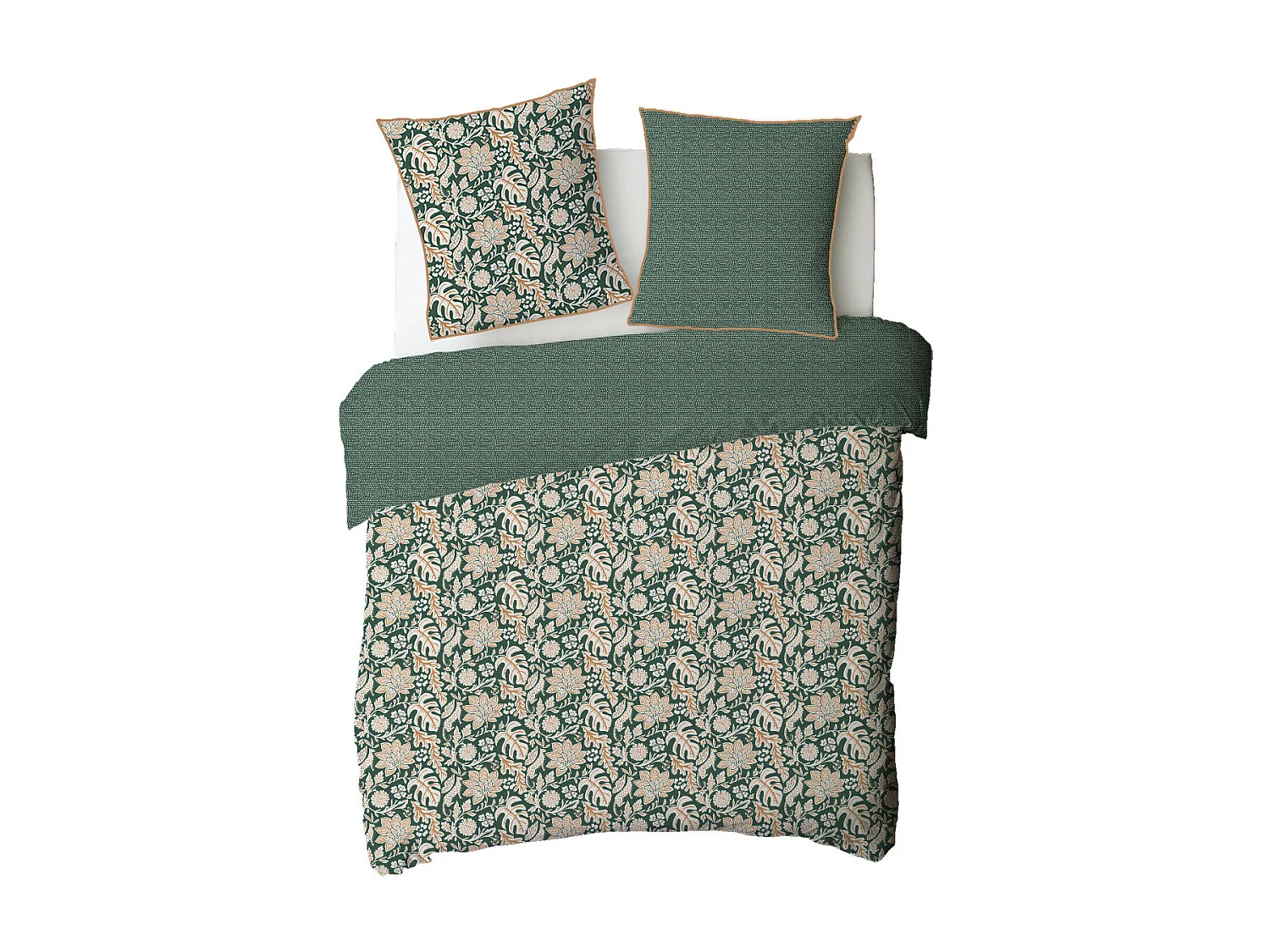 Parure de lit 2 personnes floral et pois en coton 260x240cm