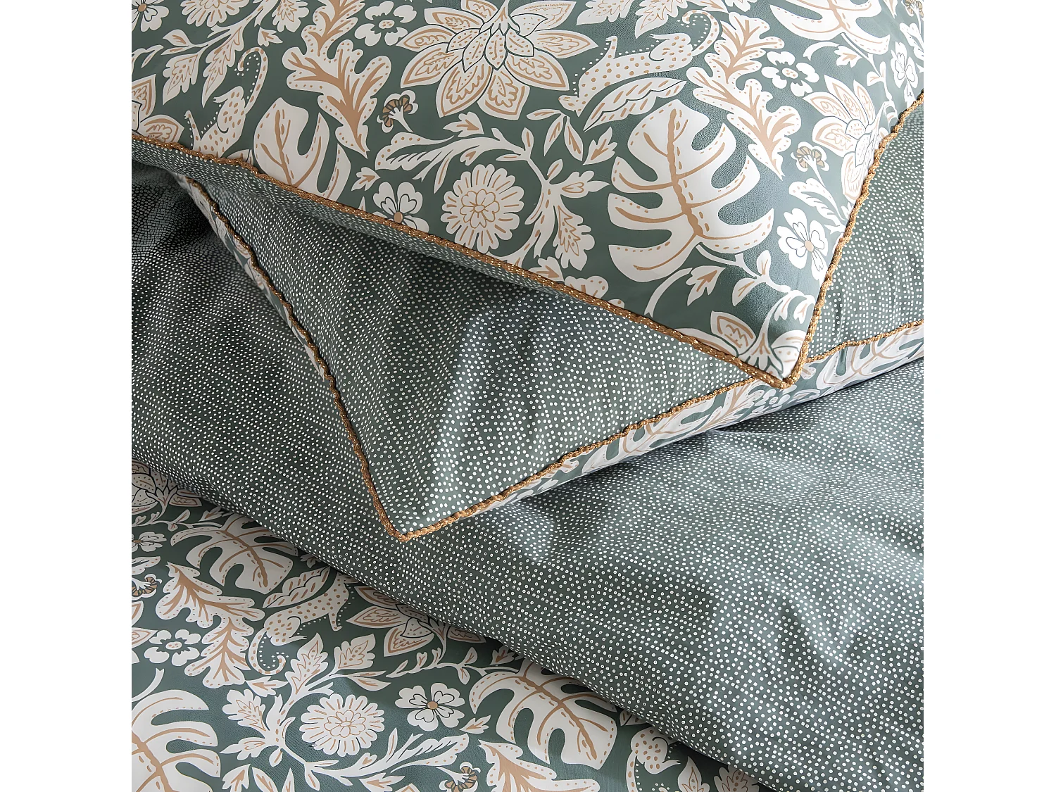 Parure de lit 2 personnes floral et pois en coton 260x240cm