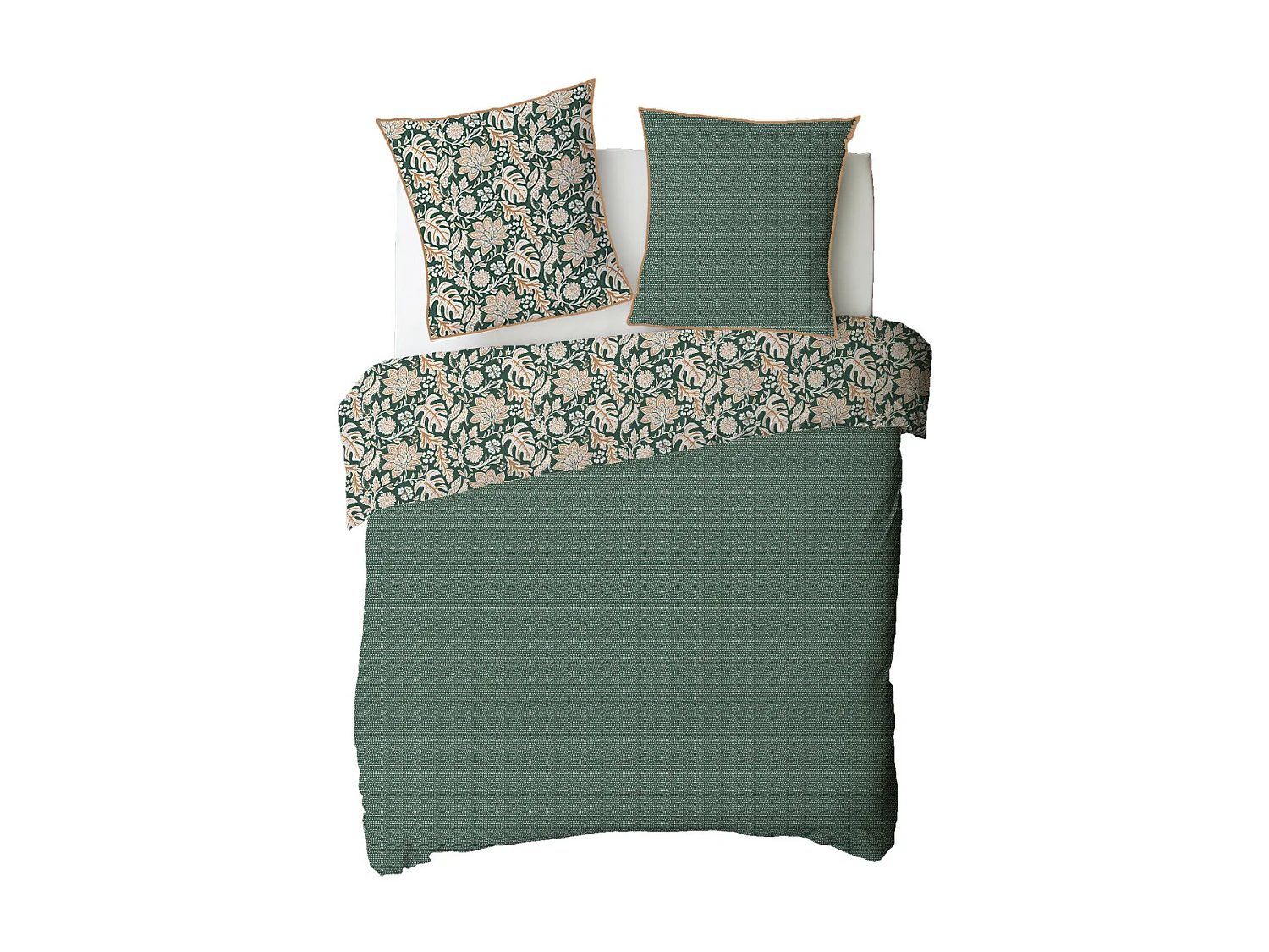 Parure de lit 2 personnes floral et pois en coton 260x240cm