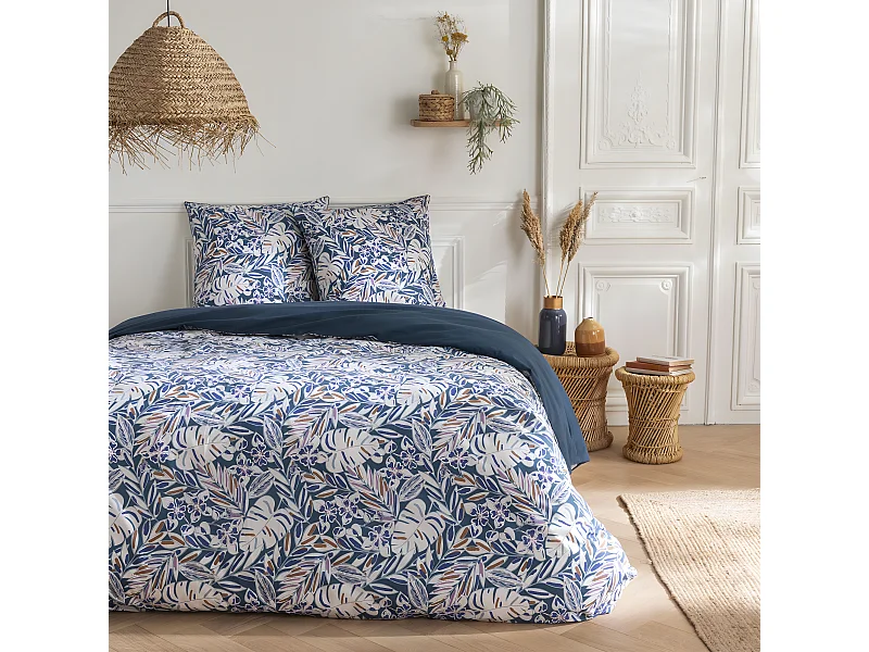 Parure de lit 2 personnes végétal réversible uni 240x220cm