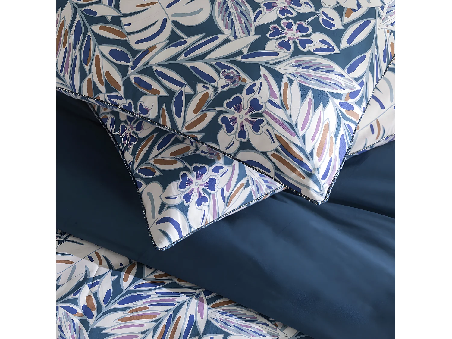 Parure de lit 2 personnes végétal réversible uni 240x220cm